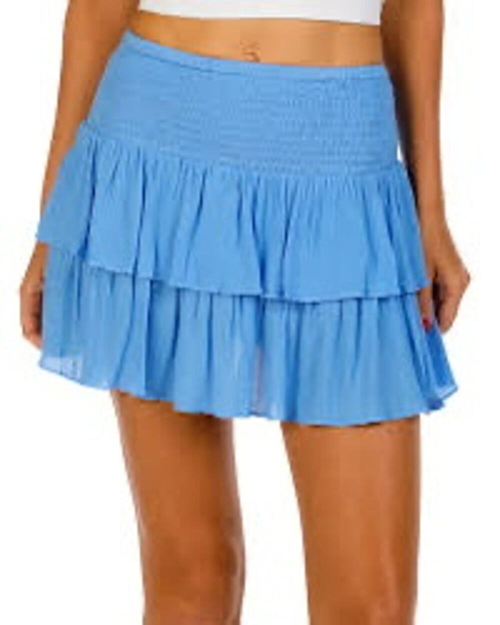 LOVE TREE JUNIORS SMOCKED TIERED GAUZE MINI SKIRT — LARGE
